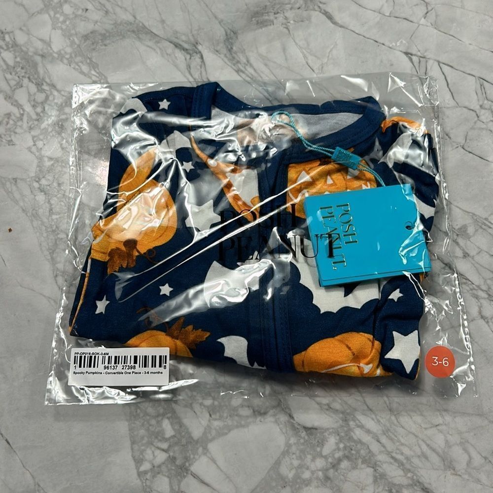 NWT Posh Peanut Convertible One Piece Spooky Pumpkins 3-6M